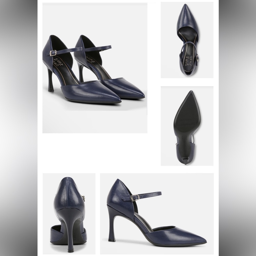 Naturalizer Amber Dress Pump Heels Midnight Blue Navy Leather 6W Wide NWOB